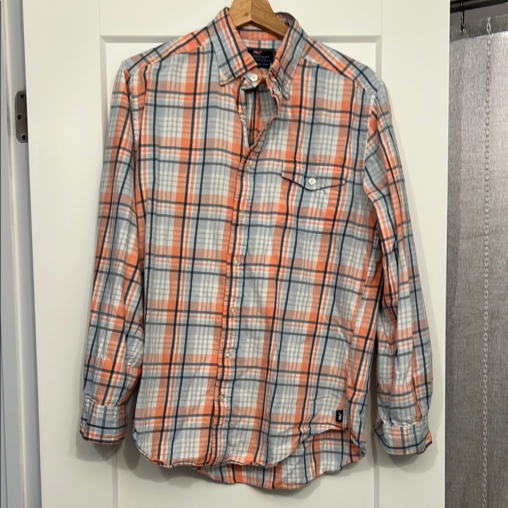 Vineyard Vines Men's Orange Plaid Shirt